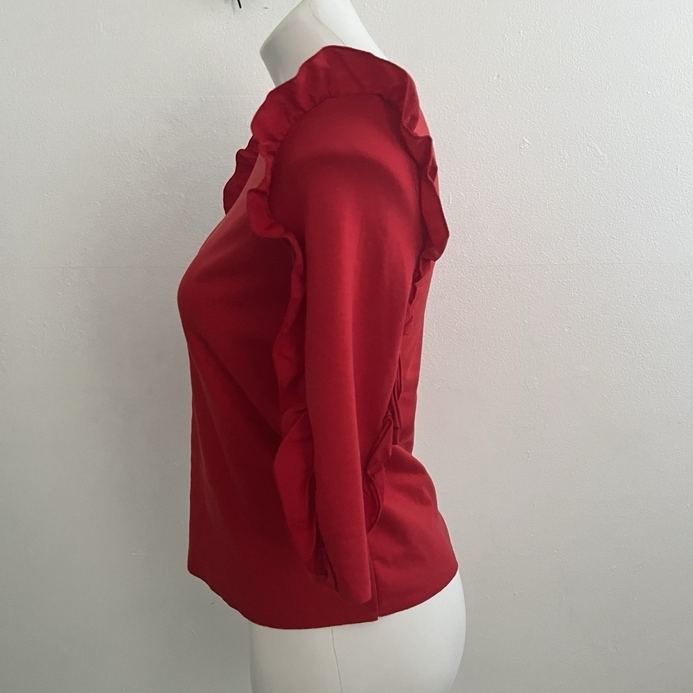 NEW Zara Red Ruffle Shoulder Top 3/4 Sleeve Red Minimalist Size Small - Picture 4 of 7